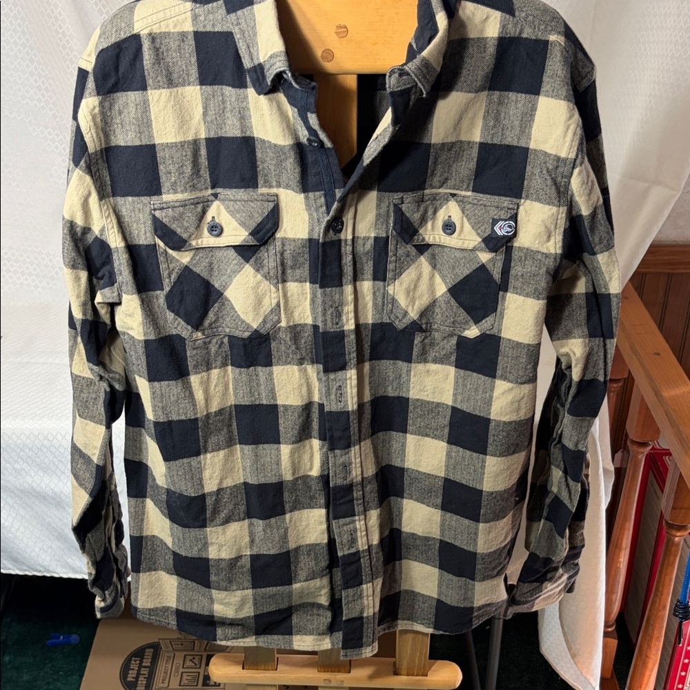 Men's Black and Cream Checkered Flannel Metal Mulisha Shirt